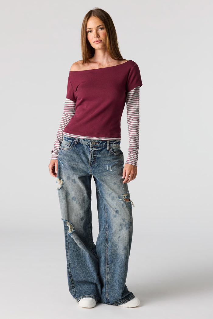 Twofer Long Sleeve Off Shoulder Top