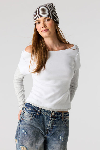 Twofer Long Sleeve Off Shoulder Top