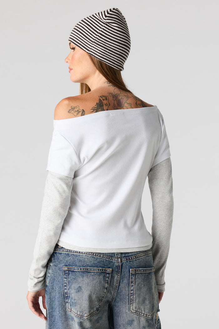 Twofer Long Sleeve Off Shoulder Top