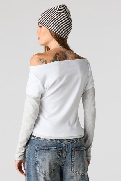 Twofer Long Sleeve Off Shoulder Top