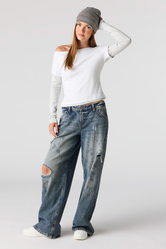 Twofer Long Sleeve Off Shoulder Top