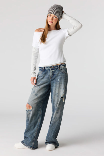Twofer Long Sleeve Off Shoulder Top