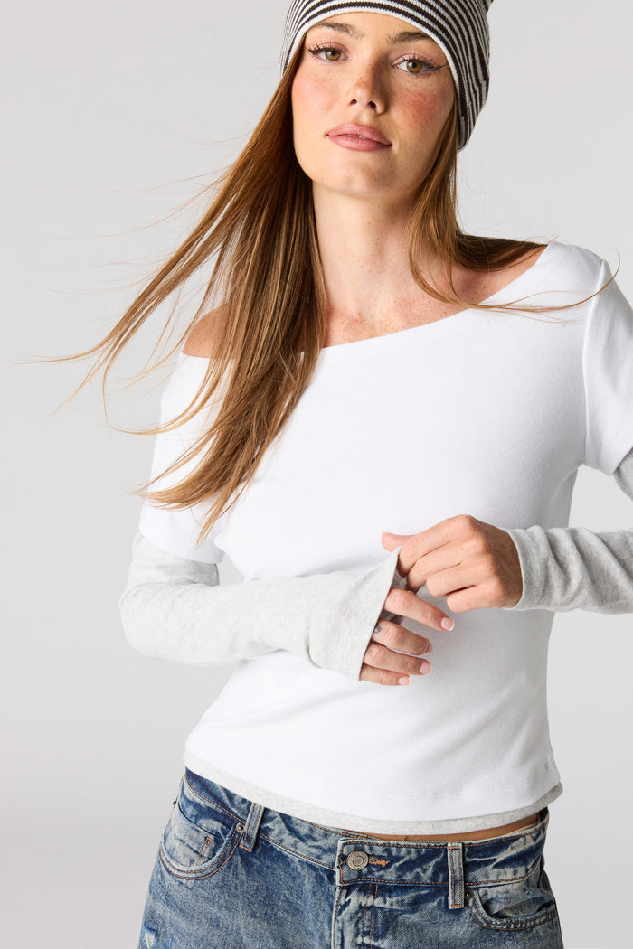 Twofer Long Sleeve Off Shoulder Top