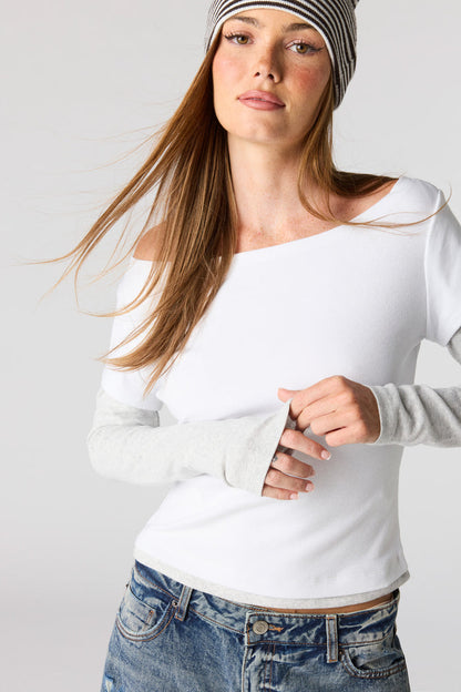 Twofer Long Sleeve Off Shoulder Top
