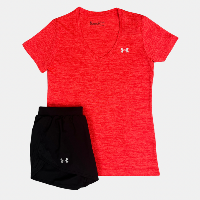 Under Armour Women's Tshirt / Fly Shorts Set - Red / Black
