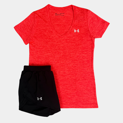Under Armour Women's Tshirt / Fly Shorts Set - Red / Black