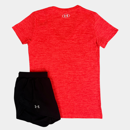 Under Armour Women's Tshirt / Fly Shorts Set - Red / Black