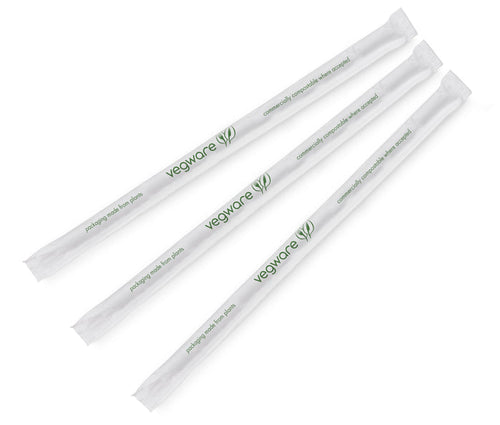 Vegware 8.25" Paper Wrapped Straw, 7mm, Translucent with Green Stripe, PLA | 3000/cs