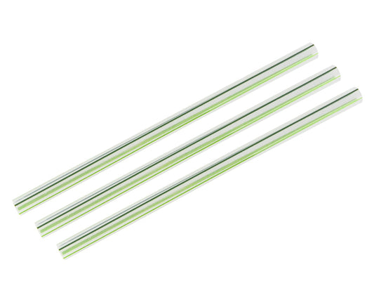 Vegware 8.25" Unwrapped Straw, 7mm, Translucent with Green Stripe, PLA | 5000/cs