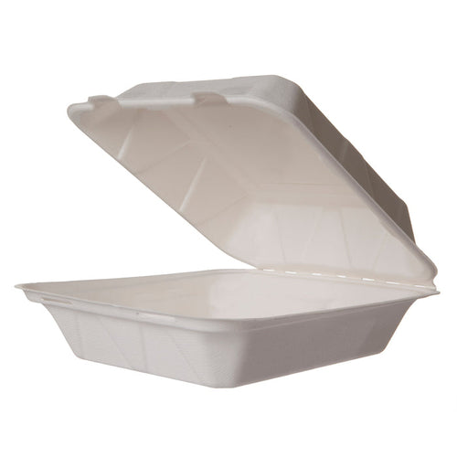 Vegware 8in clamshell, white molded fiber | 200/cs