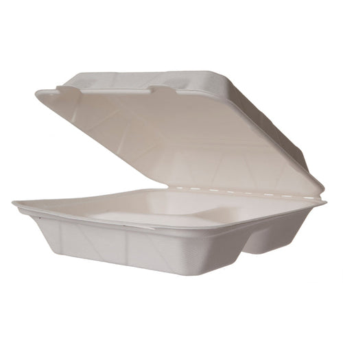 Vegware 9in clamshell, white molded fiber | 200/cs