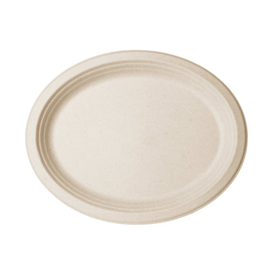 Vegware Nourish 7in x 10in Oval Platter, Natural Molded Fiber | 500/cs