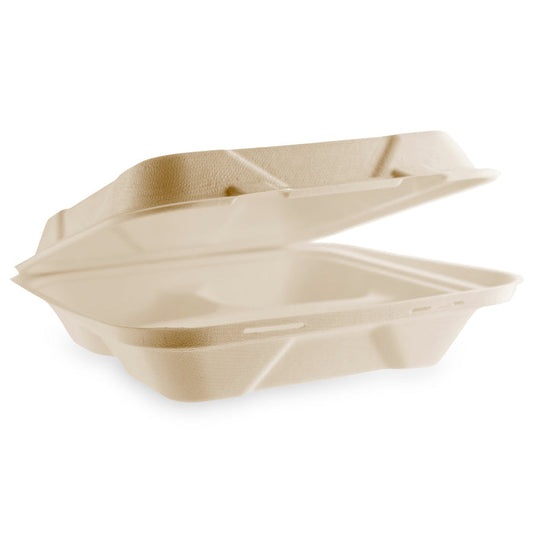 Vegware Nourish 9in-3 Compartment Clamshell, Natural Molded Fiber | 200/cs