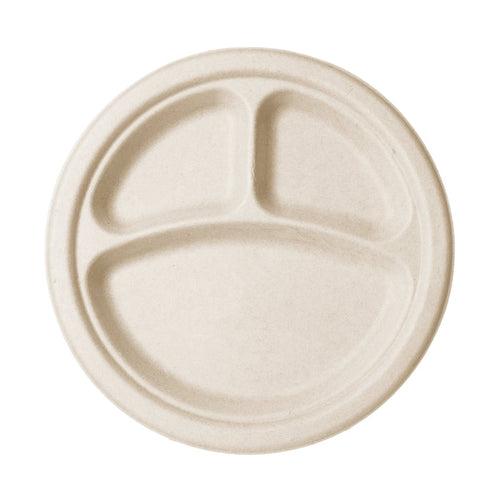 Vegware Nourish 9in-3 Compartment Plate, Natural Molded Fiber | 500/cs