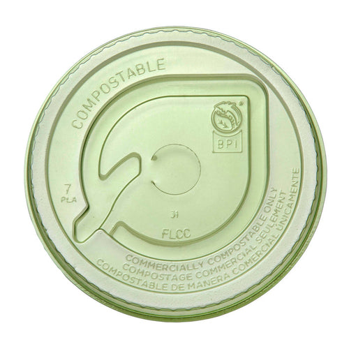 Vegware Veridian™ PLA flat lid, straw-slot 9-20oz green | 96V-Series | 1000/cs