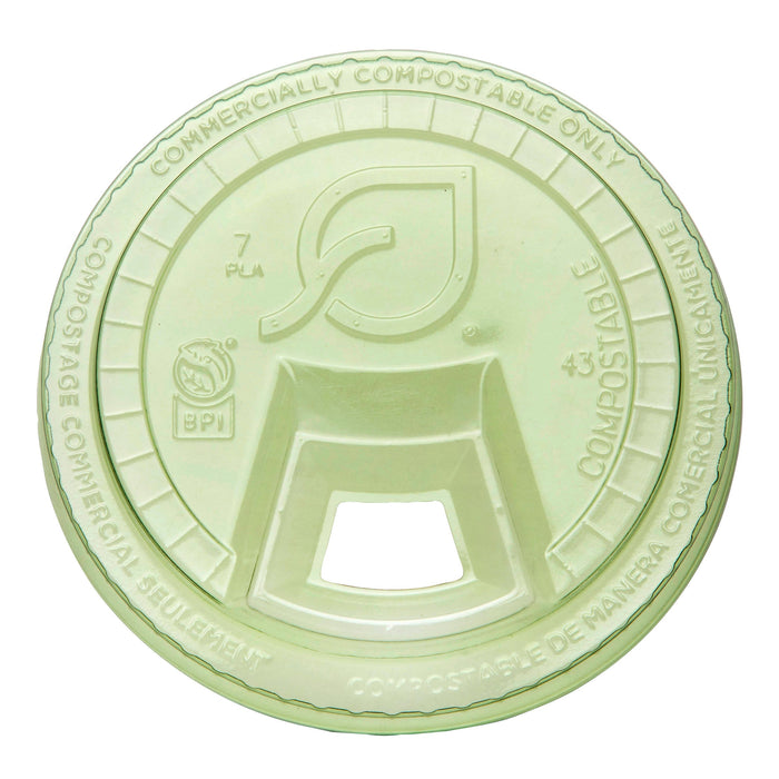 Vegware Veridian™ PLA flat sipping lid with cap 9-24oz green | 96V-Series | 1000/cs
