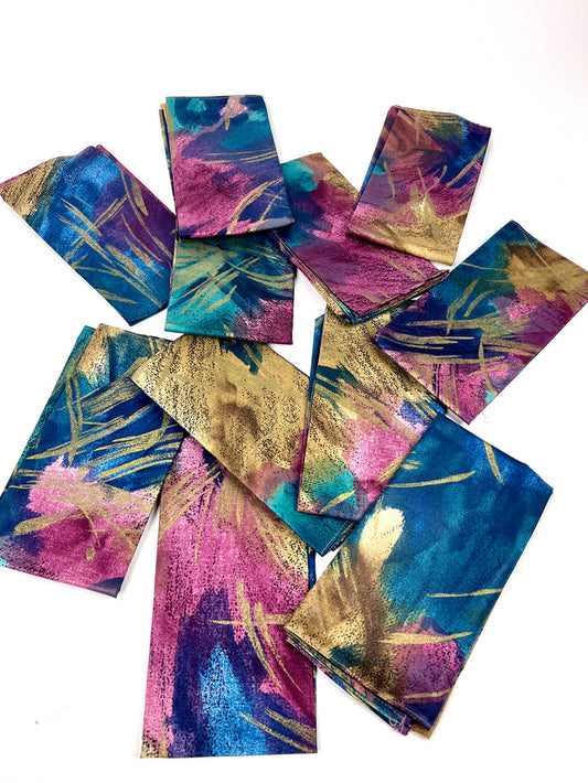 Vintage 90s  Jewel-Toned & Metallic Gold Cloth Napkins