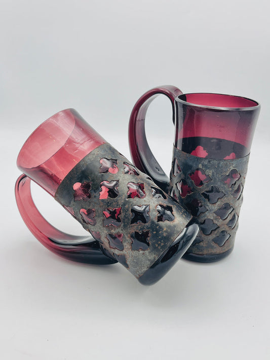 Vintage Brutalist Caged Glass Tankard Mugs by Felipe Derflingher