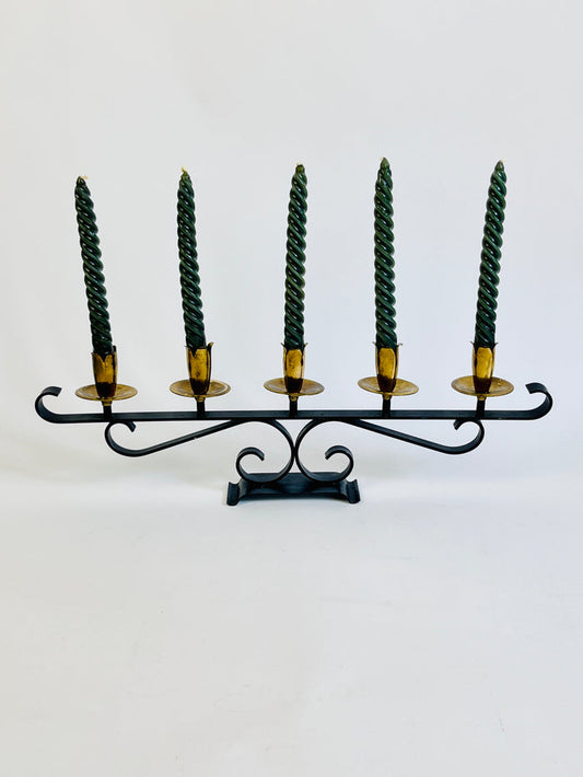 Vintage Mid-Century Modern Brass & Iron Candelabra