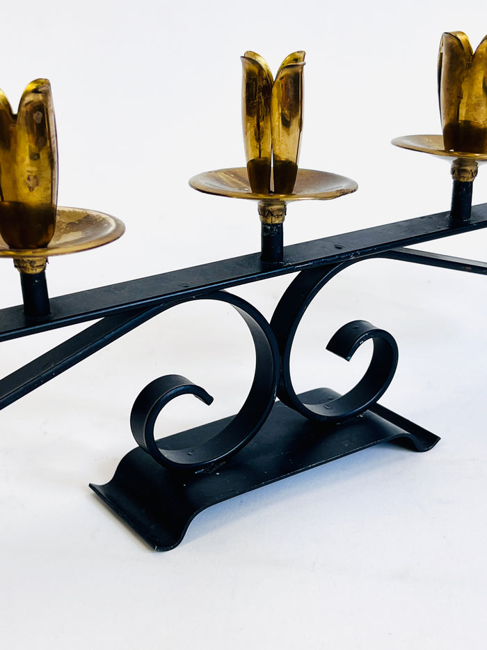 Vintage Mid-Century Modern Brass & Iron Candelabra