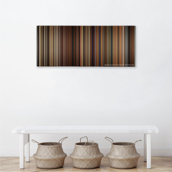 Walk the Line color palette canvas above a white bench with three woven baskets