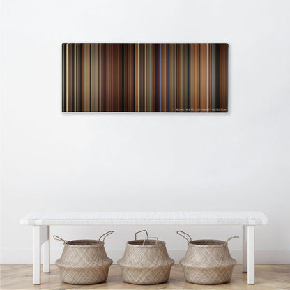 Walk the Line color palette canvas above a white bench with three woven baskets
