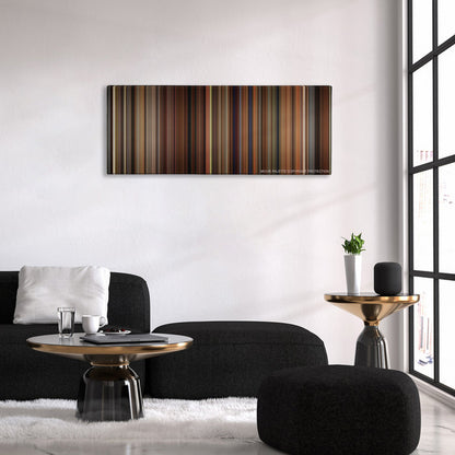 Walk the Line color palette canvas above a black sofa with a gold-topped table