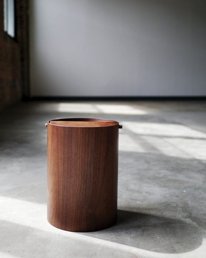 Walnut Paper Waste Basket with Lid - Small