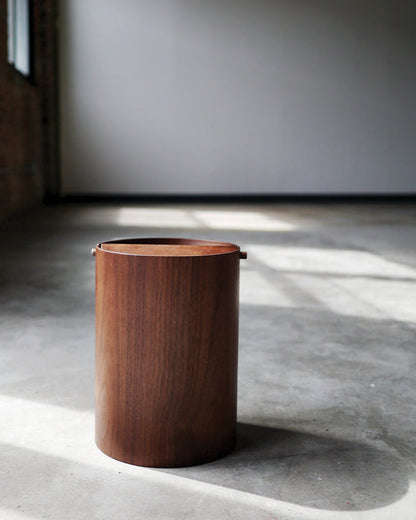 Walnut Paper Waste Basket with Lid - Small