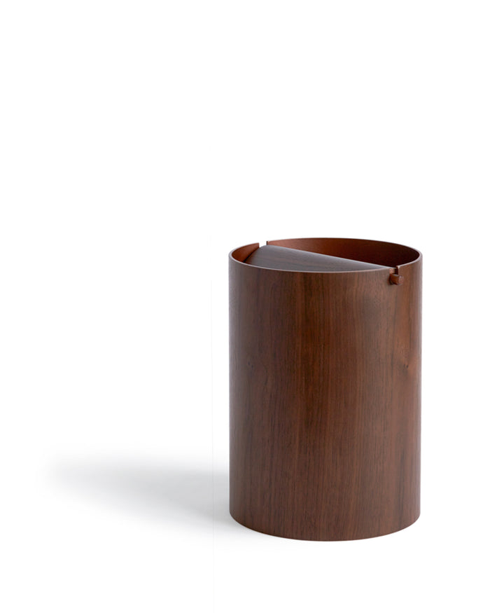 Walnut Paper Waste Basket with Lid - Small