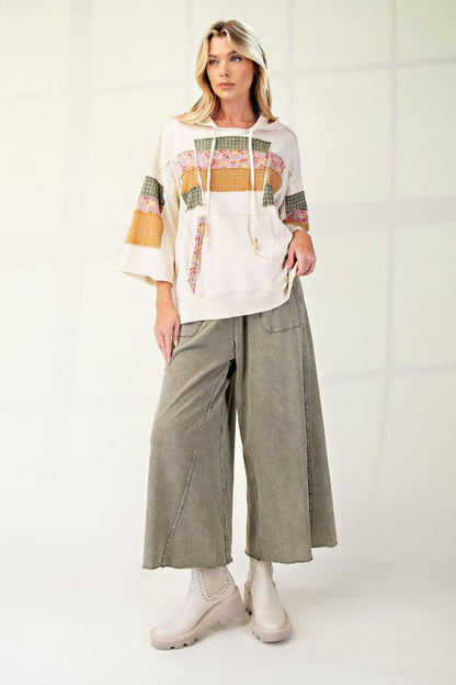 Washed Terry Knit Wide Leg Pants - Ash Olive (S-3X)