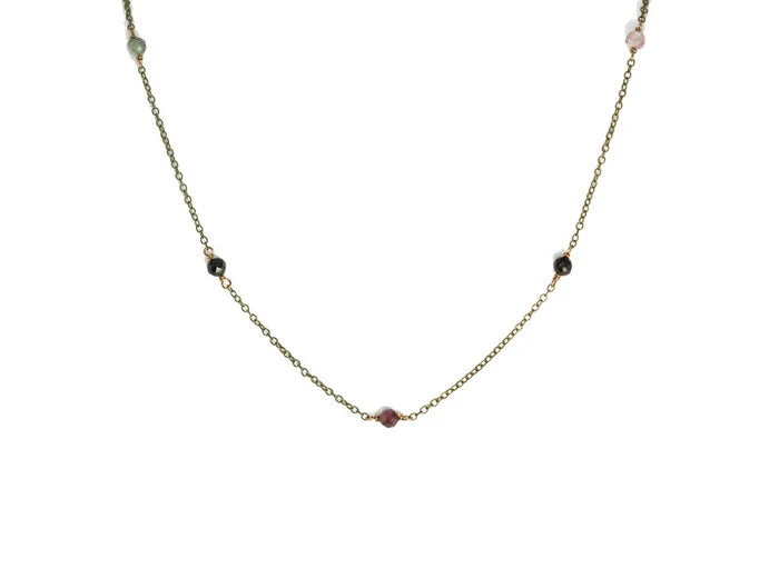 Watermelon Tourmaline Beaded Chain Necklace