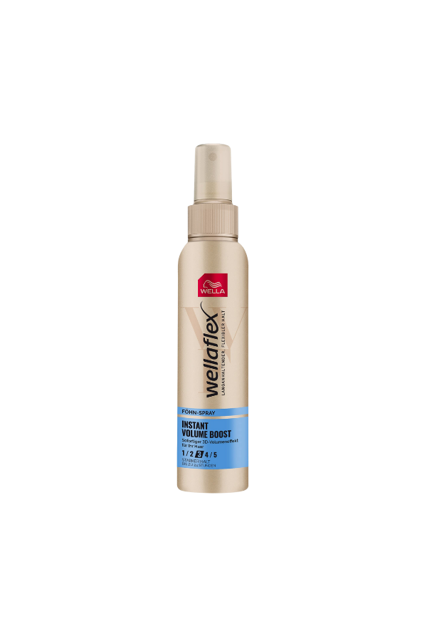 Wella flex Instant Volume Boost Strong Hold Hair Dryer Spray - Heat Protection Spray for 24 Hours Flexible Hold without Sticking - with UV Protection and Hair Taming Complex with Macadamia Oil - 150 ml