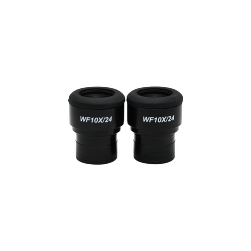 WF 10X Widefield Focusable Plan Microscope Eyepieces, High Eyepoint, 30mm, FOV 24mm, Adjustable Diopter (Pair), SKU PZ04013221, three quarter front view