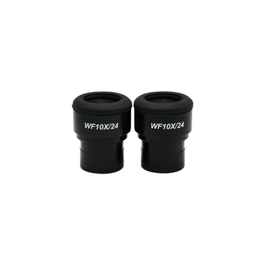 WF 10X Widefield Focusable Plan Microscope Eyepieces, High Eyepoint, 30mm, FOV 24mm, Adjustable Diopter (Pair), SKU PZ04013221, three quarter front view