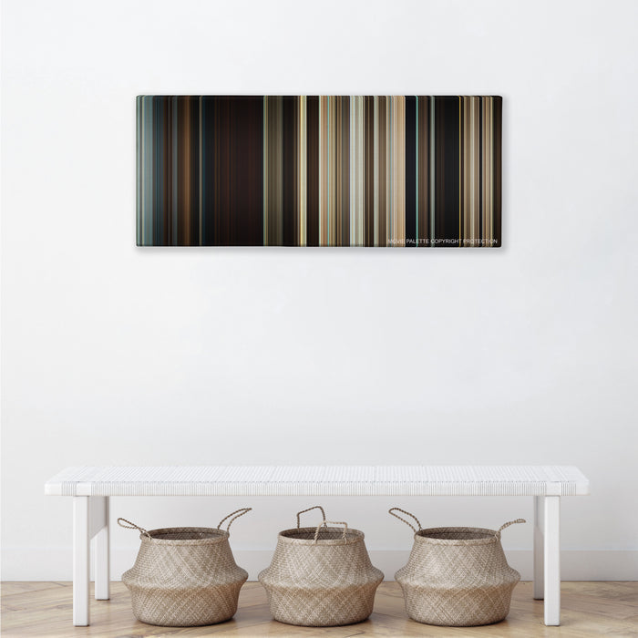 Where the Wild Things Are color palette canvas above a white bench with three woven baskets