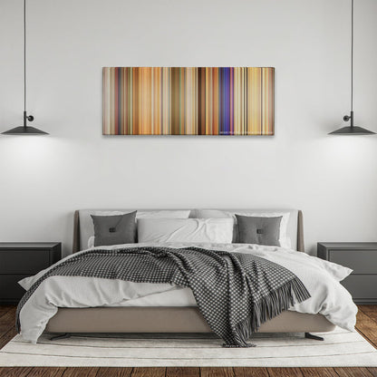 White Chicks color palette canvas above a bed, between two black pendant lamps