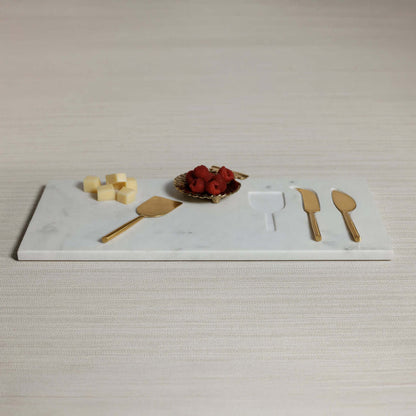White Marble Tray with Set of 3 Cheese Tools
