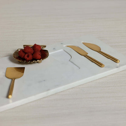 White Marble Tray with Set of 3 Cheese Tools