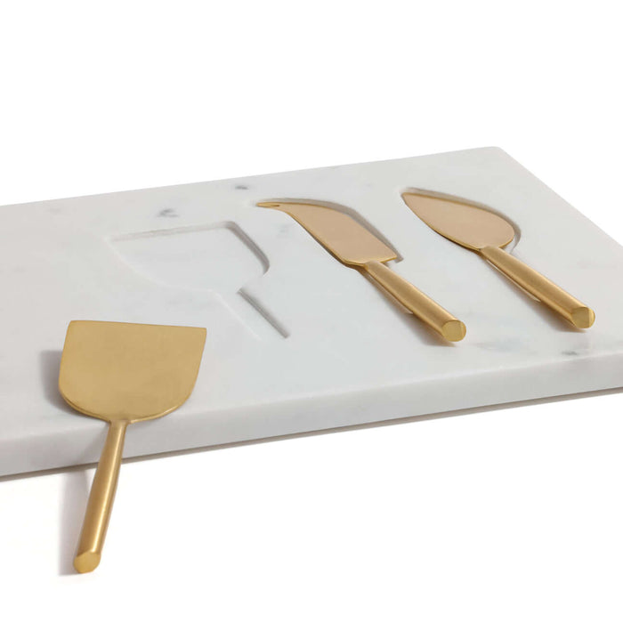 White Marble Tray with Set of 3 Cheese Tools