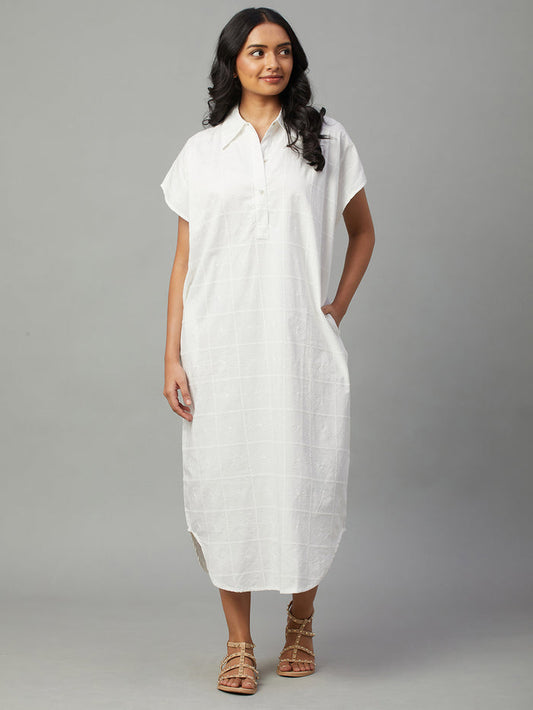 Women's 100% Cotton Boxy Fit Dress White