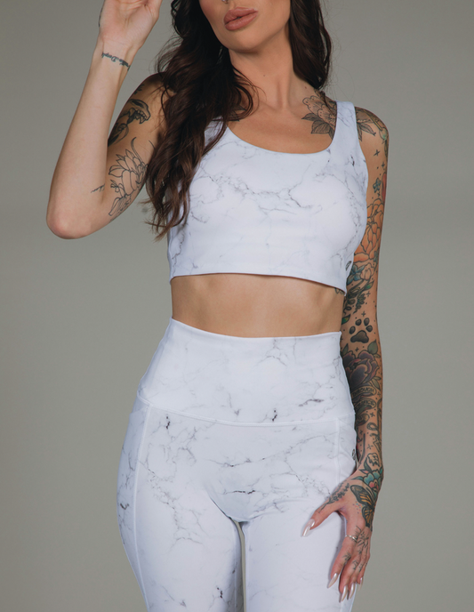 Women's Classic Sports Bra - White Marble