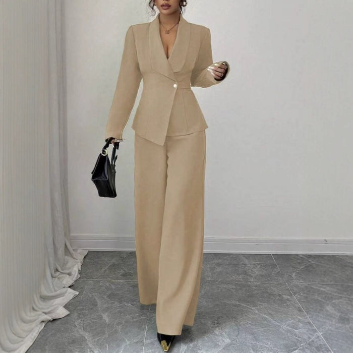 Women's Two-Piece Pants Set - Long Sleeve Top & Straight Leg Trousers