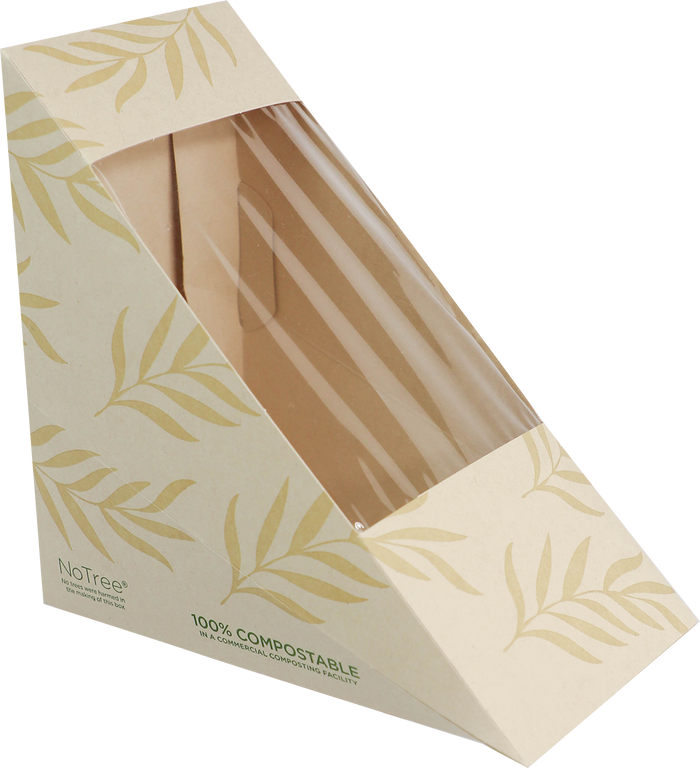 World Centric 4.85x4.85x2.85” NoTree Medium Sandwich Wedge with PLA Window | 500/cs