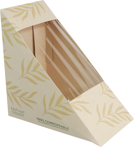 World Centric 4.85x4.85x2.85” NoTree Medium Sandwich Wedge with PLA Window | 500/cs
