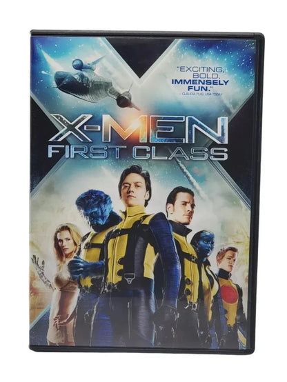 X-Men First Class DVD cover showing main mutant characters in yellow suits with jet in background